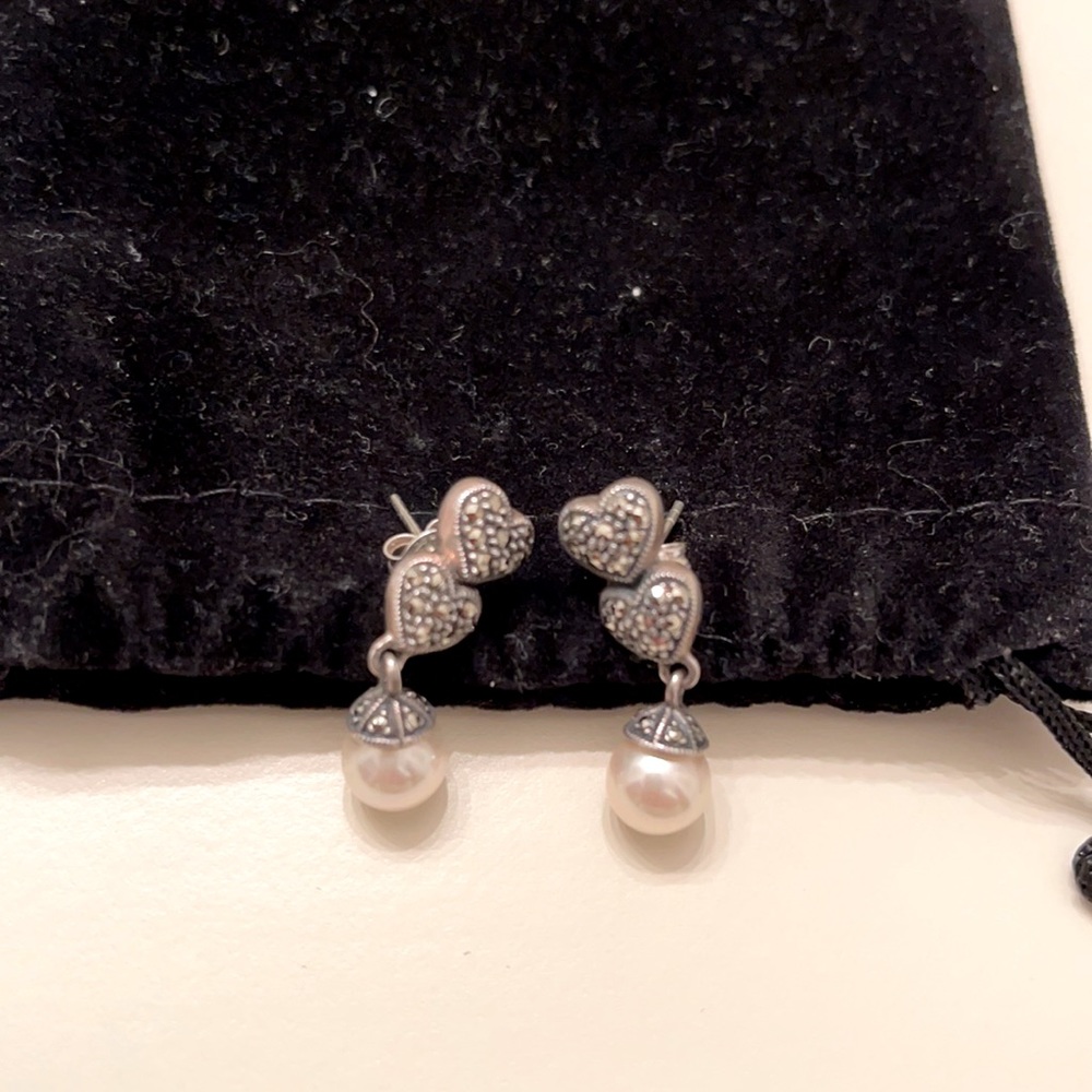 Sterling Silver Pearl & Marcasite earrings